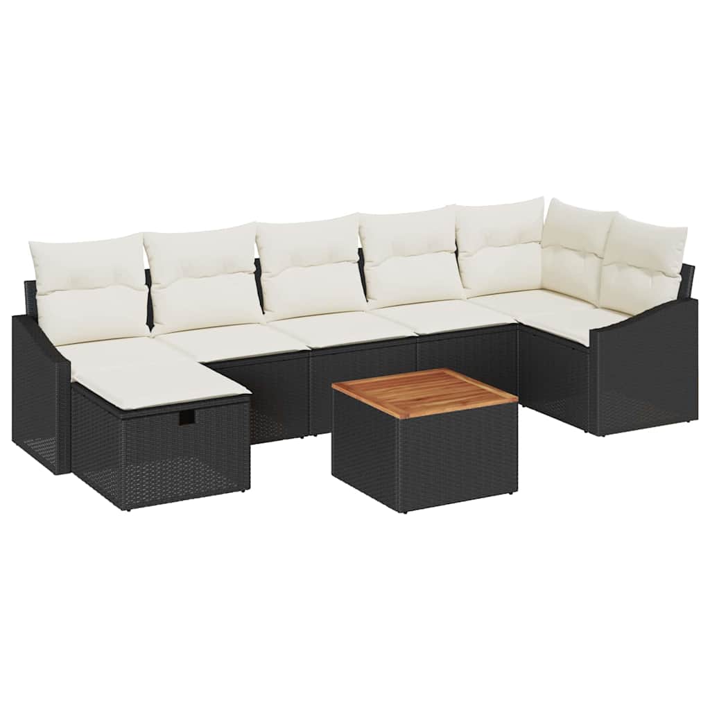 vidaXL Tuinbank Set met kussen met opslag 8 pcs Zwart poly rattan