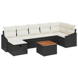 vidaXL Tuinbank Set met kussen met opslag 8 pcs Zwart poly rattan
