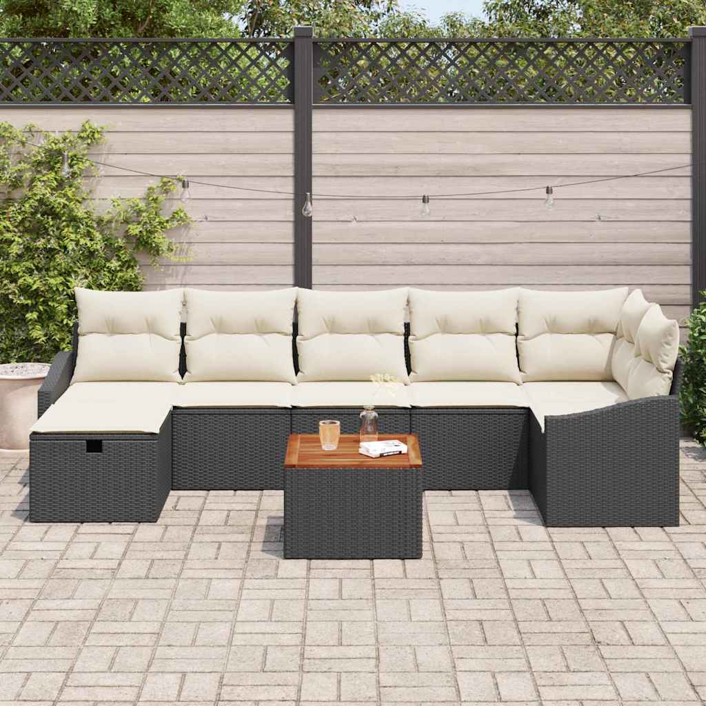 vidaXL Tuinbank Set met kussen met opslag 8 pcs Zwart poly rattan