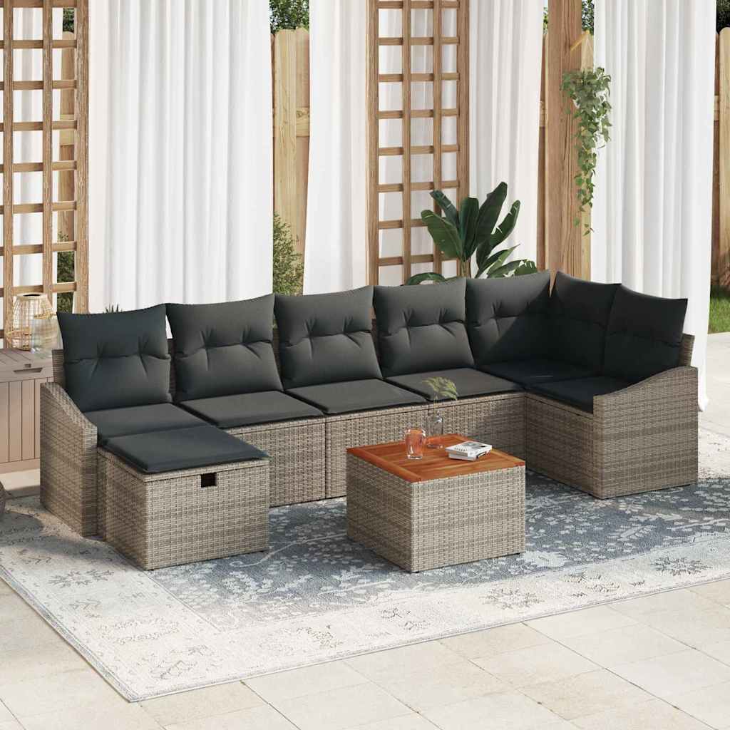 vidaXL Tuinbank Set met kussen met opslag 8 pcs Zwart poly rattan