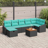 vidaXL Tuinbank Set met kussen met opslag 8 pcs Zwart poly rattan