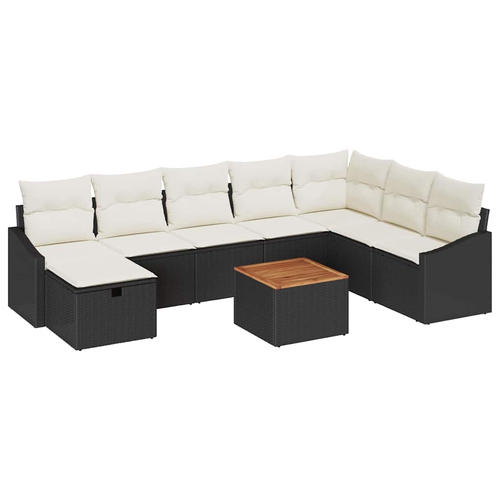vidaXL Tuinbank Set met kussen met opslag 9 pcs Zwart poly rattan