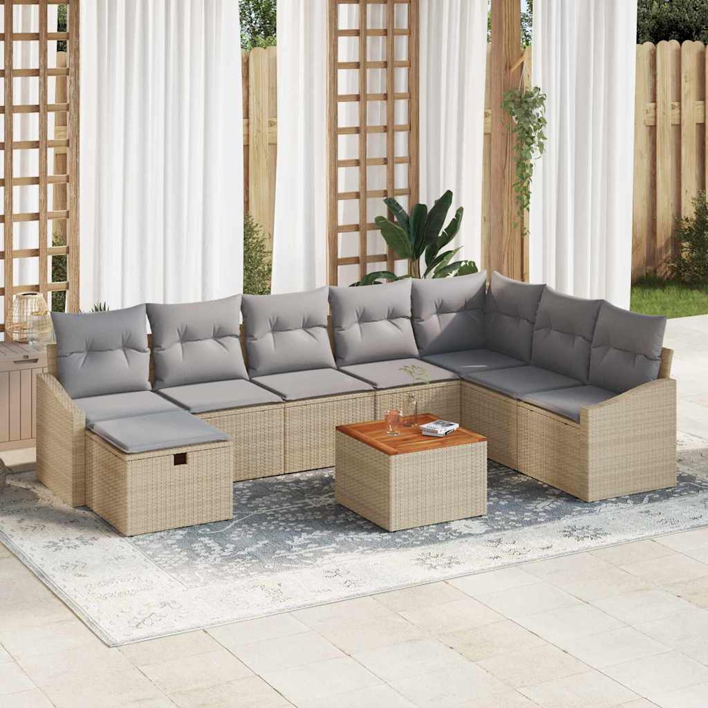 vidaXL Tuinbank Set met kussen met opslag 9 pcs Zwart poly rattan
