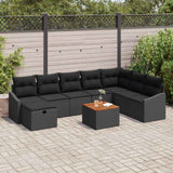 vidaXL Tuinbank Set met kussen met opslag 9 pcs Zwart poly rattan