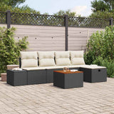 vidaXL Tuinbank Set met kussen met opslag 6 pcs Zwart poly rattan