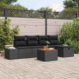 vidaXL Tuinbank Set met kussen met opslag 6 pcs Zwart poly rattan