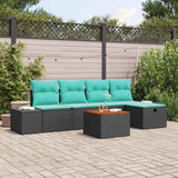 vidaXL Tuinbank Set met kussen met opslag 6 pcs Zwart poly rattan