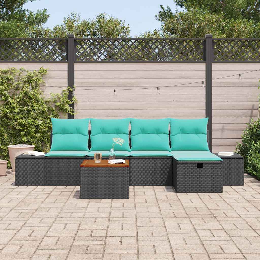 vidaXL Tuinbank Set met kussen met opslag 6 pcs Zwart poly rattan