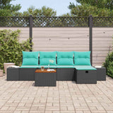vidaXL Tuinbank Set met kussen met opslag 6 pcs Zwart poly rattan