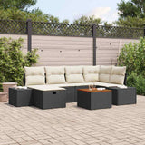 vidaXL Tuinbank Set met kussen met opslag 7 pcs Zwart poly rattan