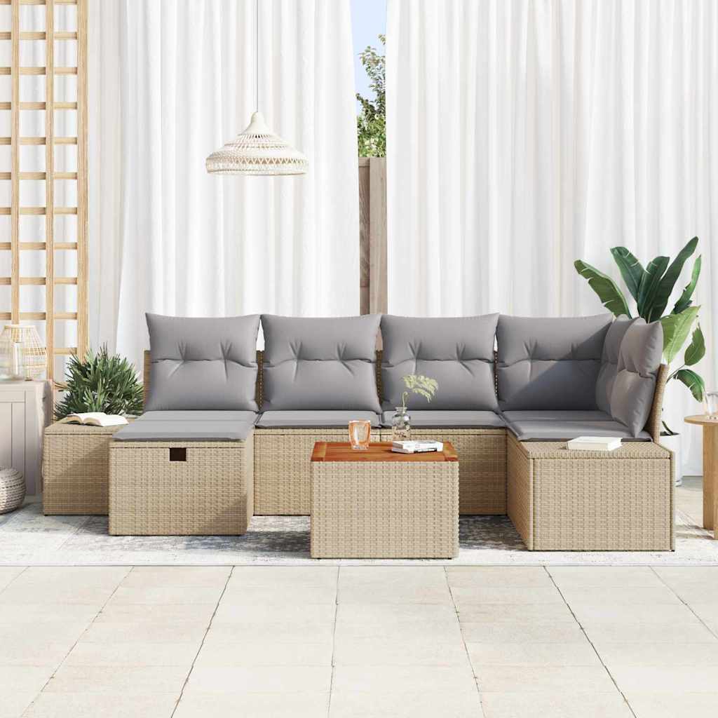 vidaXL Tuinbank Set met kussen met opslag 7 pcs Zwart poly rattan