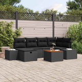 vidaXL Tuinbank Set met kussen met opslag 7 pcs Zwart poly rattan