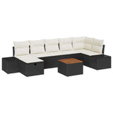 vidaXL Tuinbank Set met kussen met opslag 8 pcs Zwart poly rattan