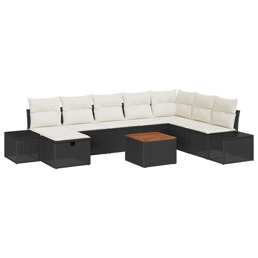 vidaXL Tuinbank Set met kussen met opslag 9 pcs Zwart poly rattan