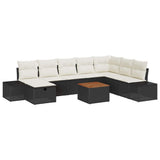 vidaXL Tuinbank Set met kussen met opslag 9 pcs Zwart poly rattan