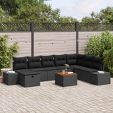 vidaXL Tuinbank Set met kussen met opslag 9 pcs Zwart poly rattan