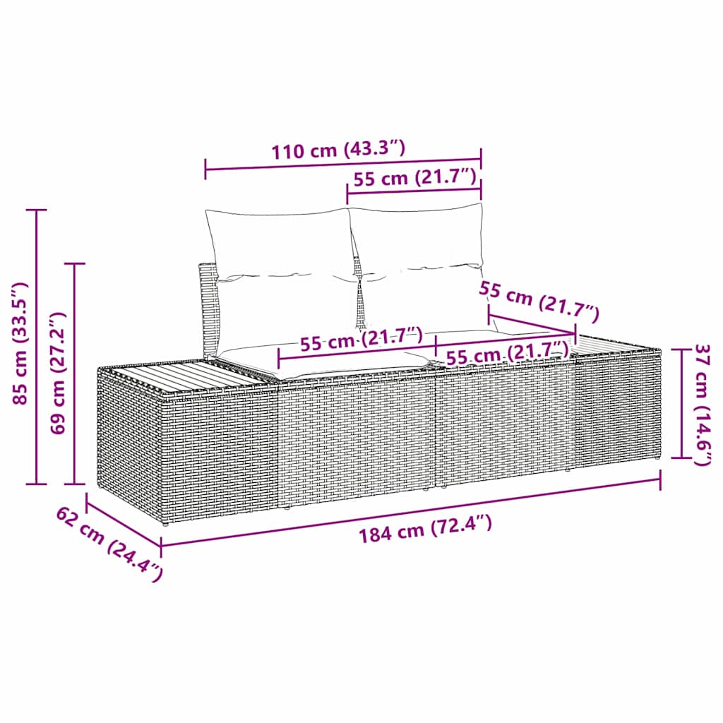 vidaXL Tuinbank Set met kussen 4 pcs Zwart Poly rattan