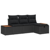 vidaXL Tuinbank Set met kussen 4 pcs Zwart Poly rattan