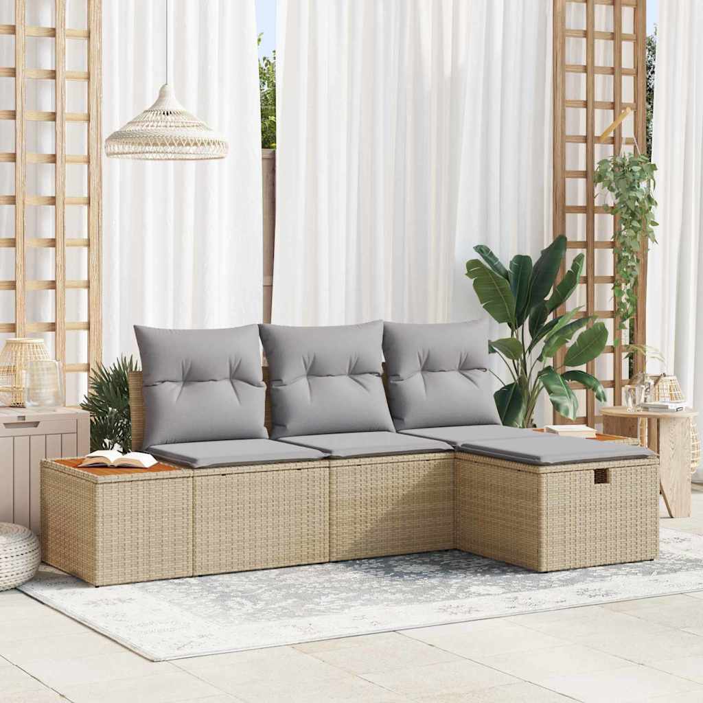 vidaXL Tuinbank Set met kussen 4 pcs Zwart Poly rattan