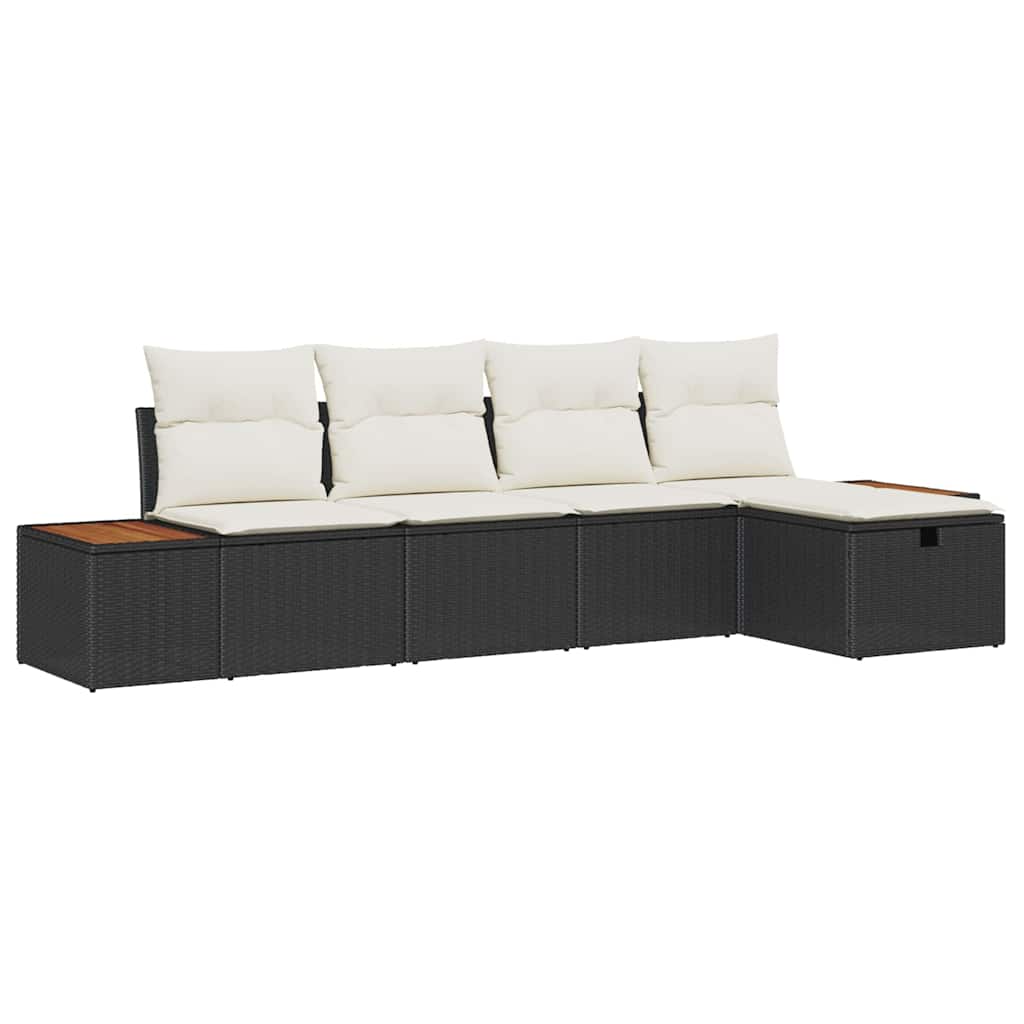 vidaXL Tuinbank Set met kussen 5 pcs Zwart poly rattan