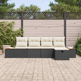 vidaXL Tuinbank Set met kussen 5 pcs Zwart poly rattan