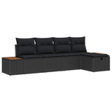 vidaXL Tuinbank Set met kussen 5 pcs Zwart poly rattan