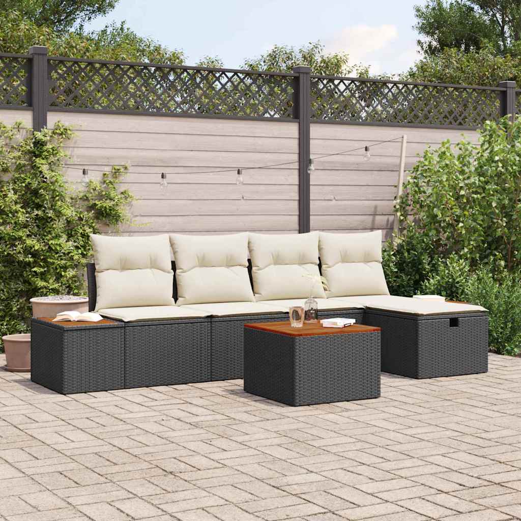 vidaXL Tuinbank Set met kussen 5 pcs Zwart poly rattan