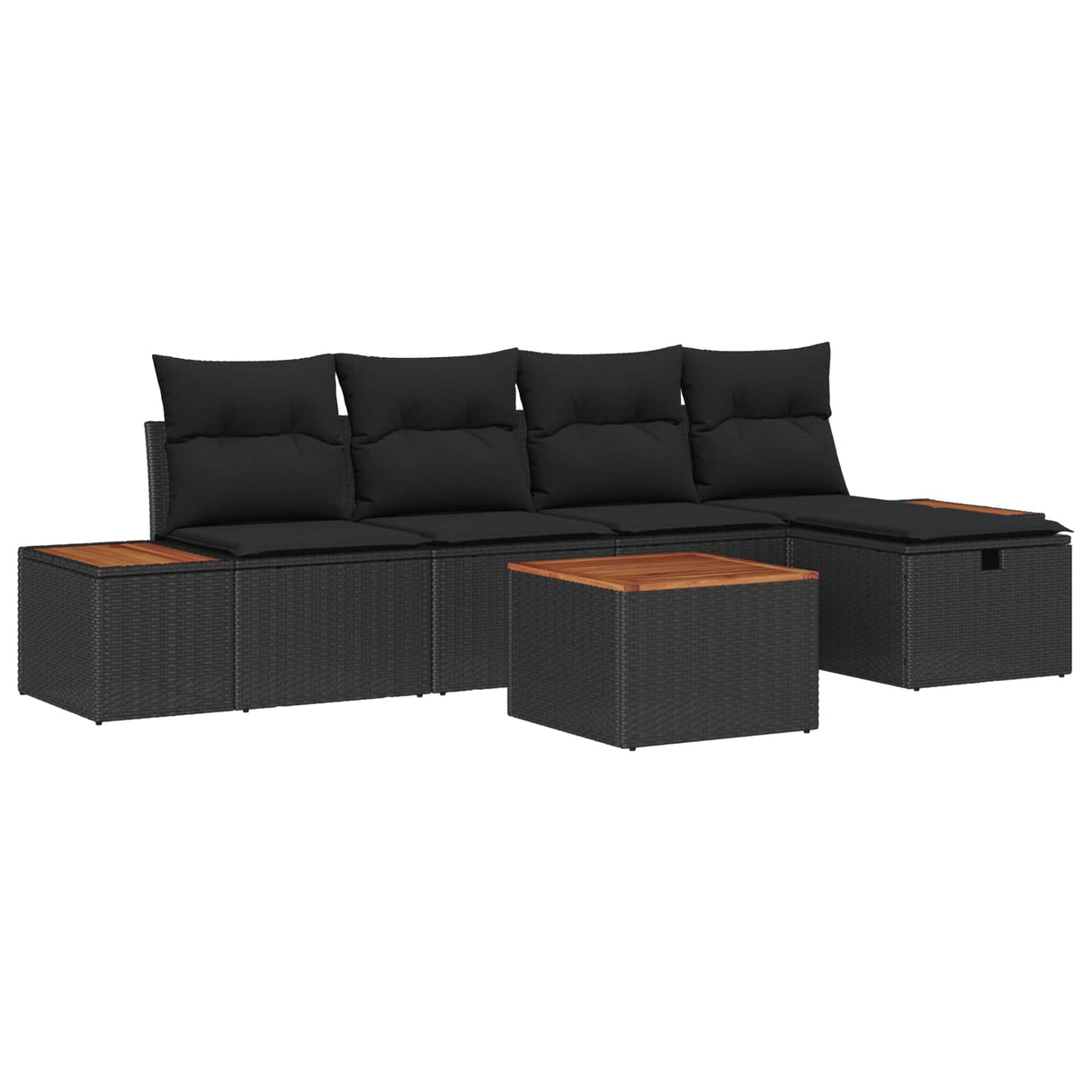 vidaXL Tuinbank Set met kussen 5 pcs Zwart poly rattan