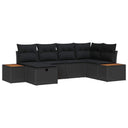 vidaXL Tuinbank Set met kussen 6 pcs Zwart poly rattan