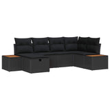 vidaXL Tuinbank Set met kussen 6 pcs Zwart poly rattan