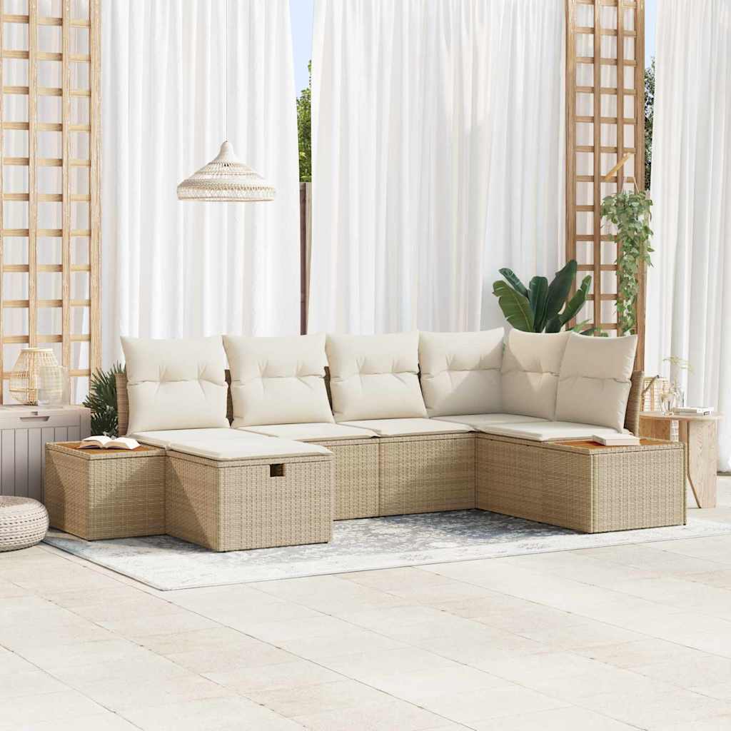 vidaXL Tuinbank Set met kussen 6 pcs Zwart poly rattan