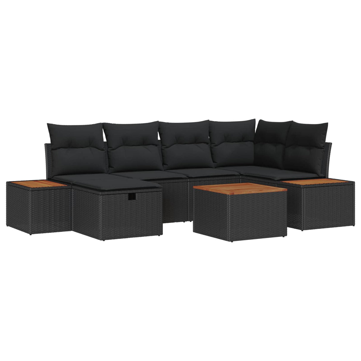 vidaXL Tuinbank Set met kussen 6 pcs Zwart poly rattan