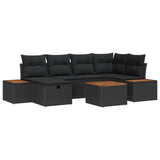 vidaXL Tuinbank Set met kussen 6 pcs Zwart poly rattan