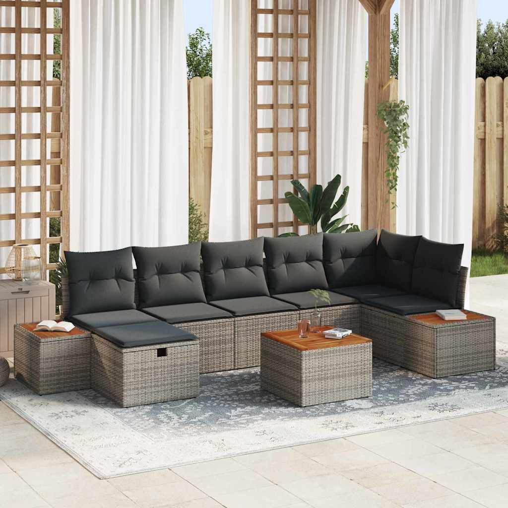 vidaXL Garden Sofa Set with Cushion 8 pcs Black Poly Rattan