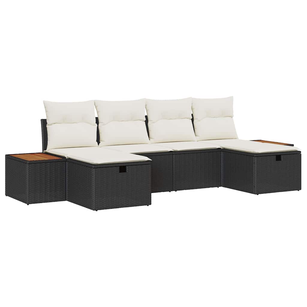 vidaXL Tuinbank Set met kussen 6 pcs Zwart Poly rattan