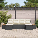 vidaXL Tuinbank Set met kussen 6 pcs Zwart Poly rattan