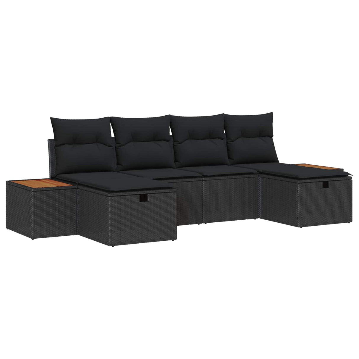 vidaXL Tuinbank Set met kussen 6 pcs Zwart Poly rattan