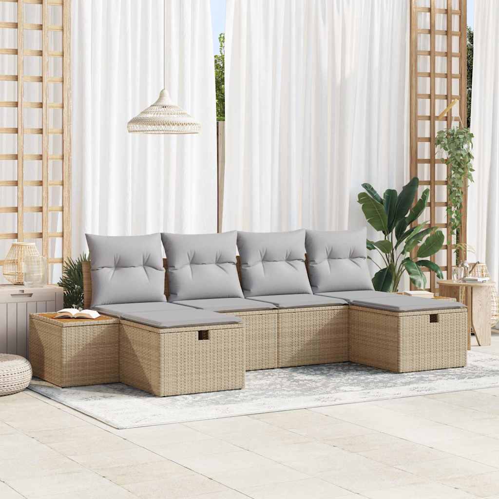 vidaXL Tuinbank Set met kussen 6 pcs Zwart Poly rattan