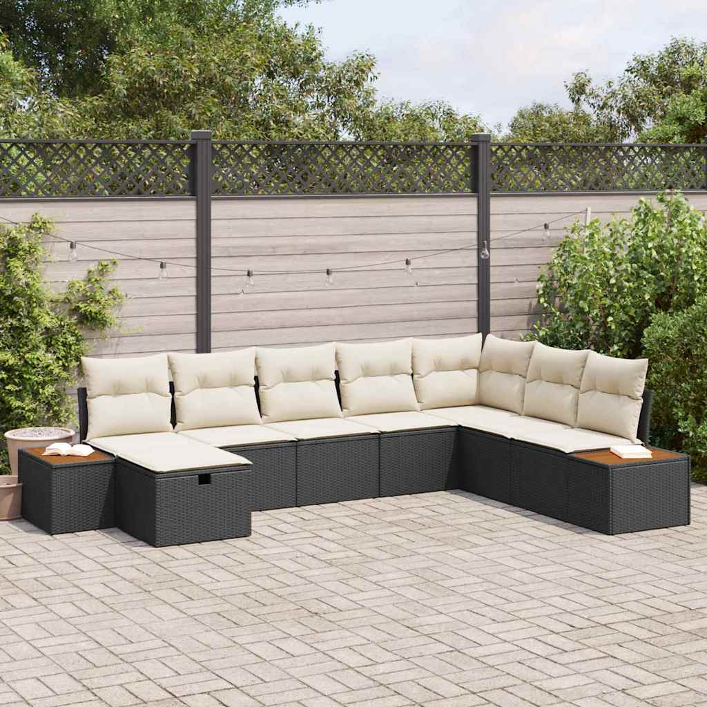 vidaXL Tuinbank Set met kussen 8 pcs Zwart poly rattan