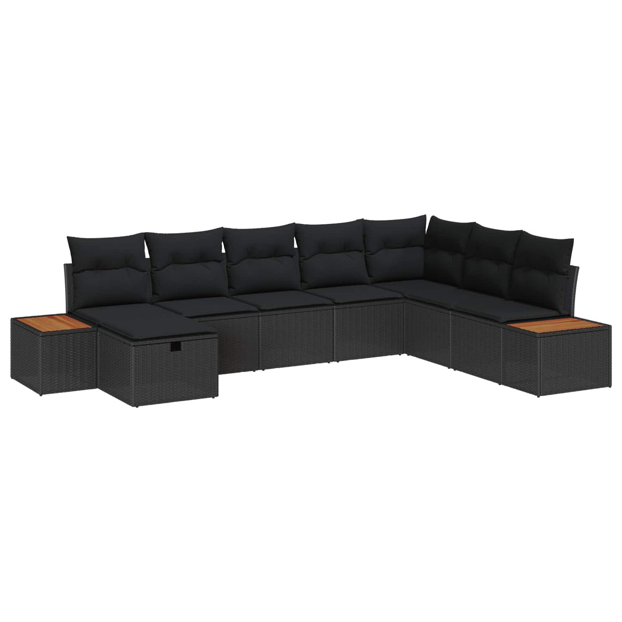 vidaXL Tuinbank Set met kussen 8 pcs Zwart poly rattan