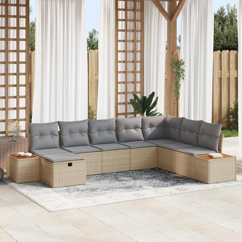 vidaXL Tuinbank Set met kussen 8 pcs Zwart poly rattan