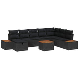 vidaXL Tuinbank Set met kussen 8 pcs Zwart poly rattan