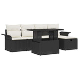 vidaXL Tuinbank Set met kussen met opslag 6 pcs Zwart Poly rattan