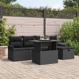 vidaXL Tuinbank Set met kussen met opslag 6 pcs Zwart Poly rattan