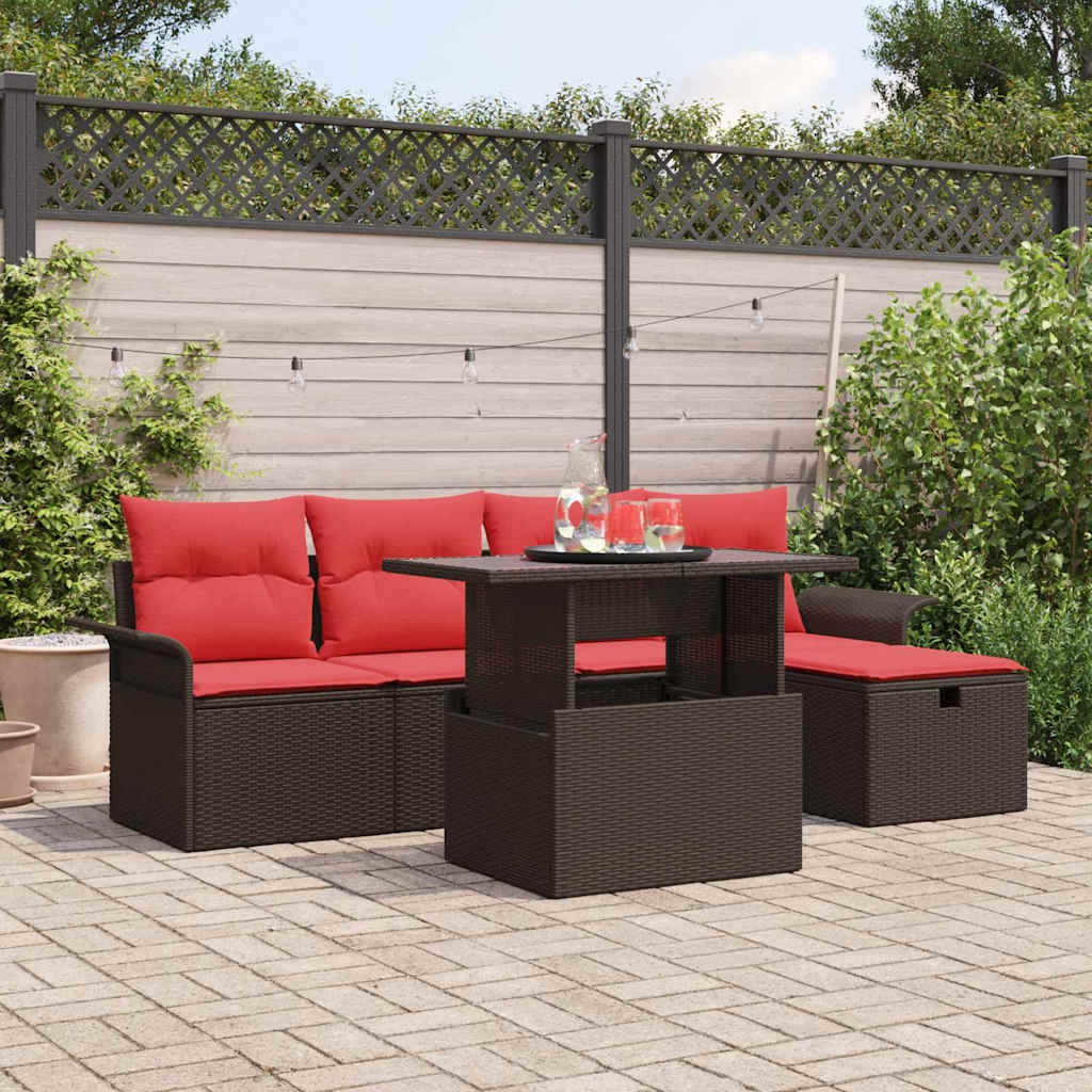 vidaXL Tuinbank Set met kussen met opslag 6 pcs Bruin Poly rattan