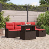 vidaXL Tuinbank Set met kussen met opslag 6 pcs Bruin Poly rattan