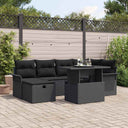 vidaXL Tuinbank Set met kussen met opslag 7 pcs Zwart poly rattan