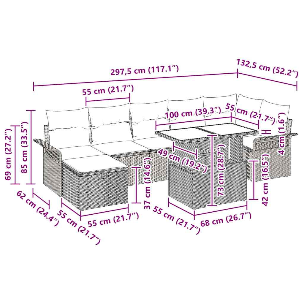 vidaXL Tuinbank Set met kussen met opslag 8 pcs Zwart Poly rattan