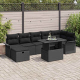 vidaXL Tuinbank Set met kussen met opslag 8 pcs Zwart Poly rattan