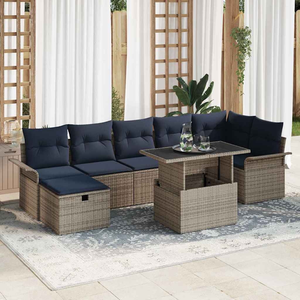 vidaXL Tuinbank Set met kussen met opslag 8 pcs Bruin Poly rattan